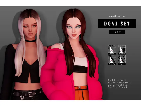 Maxis Match DOVE HAIR SET Heart by daylifesims - The Sims 4 Custom Content