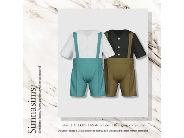 Alpha Renato infant suspenders outfit by simnasimsworld - The Sims 4 Custom Content