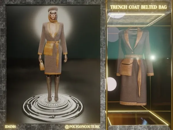 Maxis Match Trench Coat Belted Bag by polygoncouture - The Sims 4 custom content