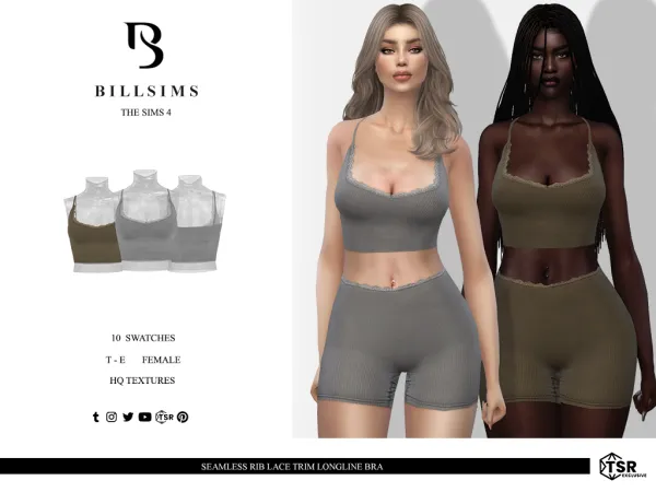 Alpha Seamless Rib Lace Trim Longline Bra ( ) - The Sims 4 Custom Content