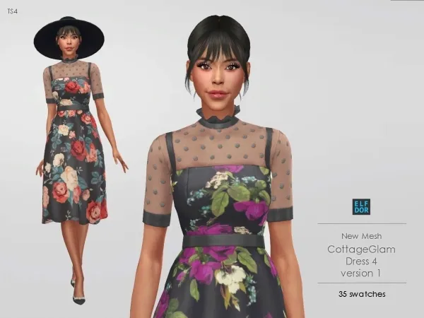 Maxis Match Cottage Glam Dress 4 v1 - The Sims 4 Custom Content