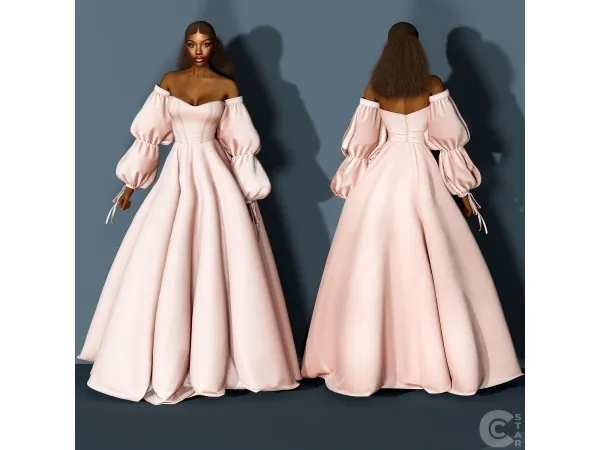 Alpha Wedding Dress with Puff Sleeves and Satin Corset SOLID - The Sims 4 Custom Content
