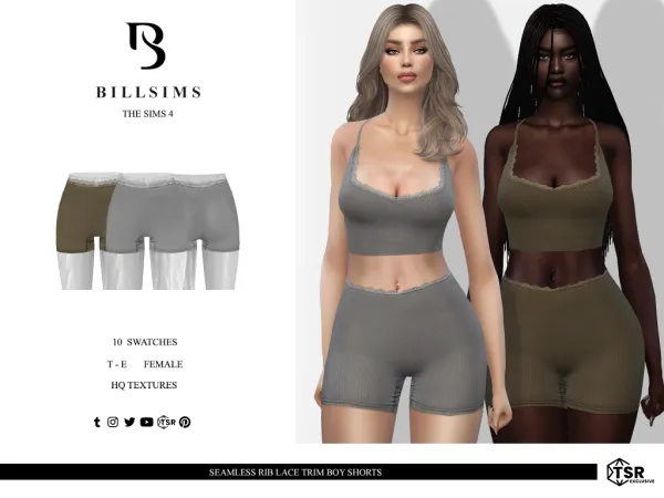 Alpha Seamless Rib Lace Trim Boy Shorts ( ) - The Sims 4 Custom Content