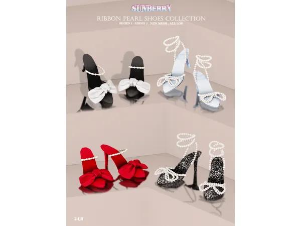 Alpha [SUNBERRY] Ribbon Pearl Shoes Collection - The Sims 4 Custom Content