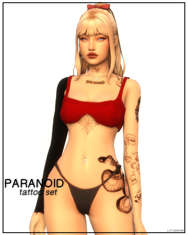Mix paranoid tattoo set by lotuswhimcc - The Sims 4 Custom Content