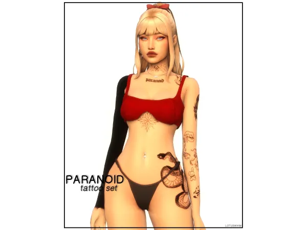 Mix paranoid tattoo set by lotuswhim - The Sims 4 Custom Content