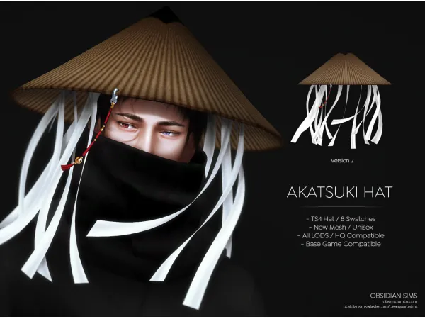 Alpha AKATSUKI HAT New mesh by obsims - The Sims 4 Custom Content