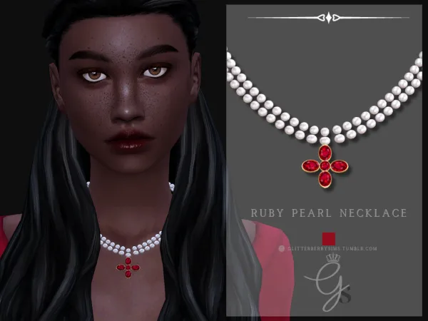 Mix Ruby Pearl Necklace by GlitterberryFly - The Sims 4 Custom Content