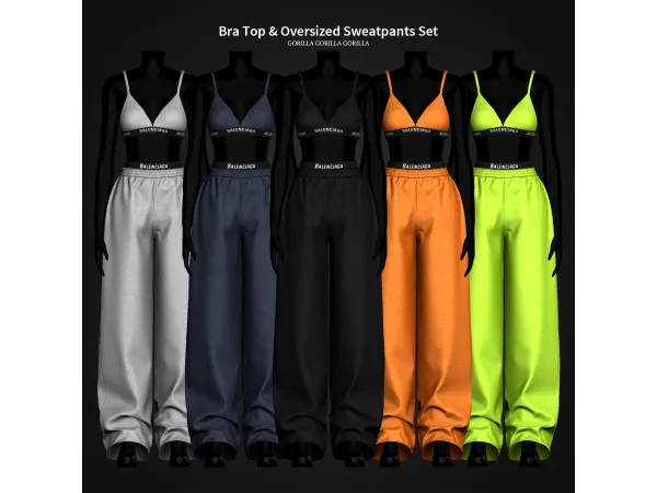 Alpha Bra Top Oversized Sweatpants Set by gorillax3 - The Sims 4 Custom Content