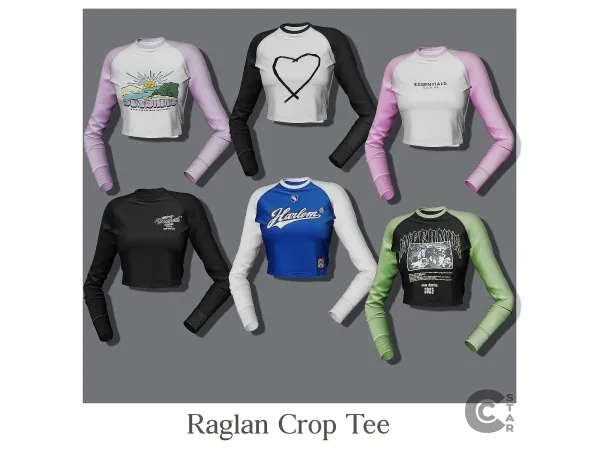 Alpha Raglan crop tee cool_content_star - The Sims 4 Custom Content