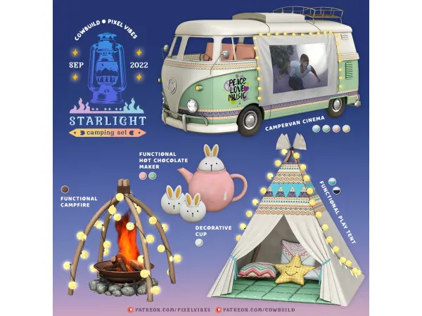 Mix Starlight Camping Collaboration Set by pixelvibes - The Sims 4 Custom Content