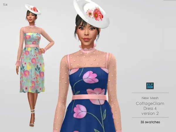 Maxis Match Cottage Glam Dress 4 v2 - The Sims 4 Custom Content