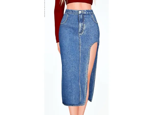Elliesimple Front Split Denim Skirt 4t3 - The Sims 3 Custom Content