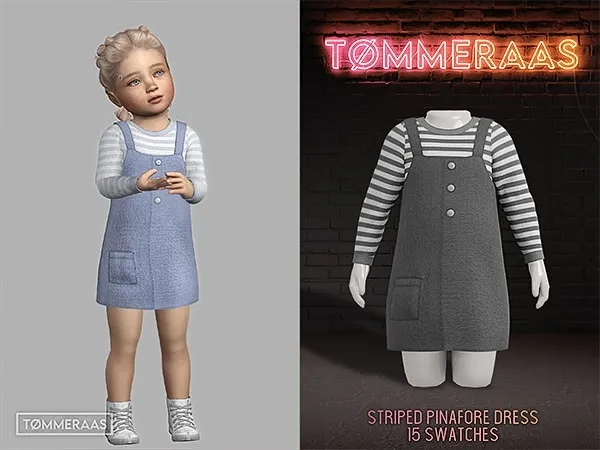 Alpha TØMMERAAS Striped Pinafore Dress for Toddlers (57) - The Sims 4 Custom Content