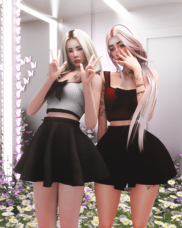 [chamis] bow tank top flare skirt by simsfinds - The Sims 3 Custom Content