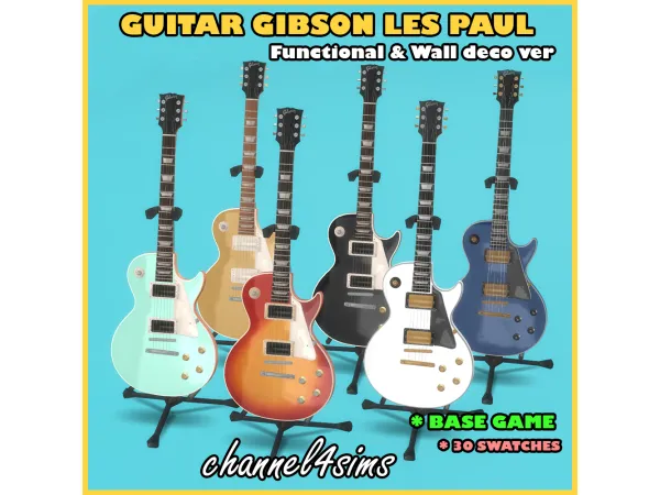 Mix Guitar Gibson Les Paul Functional Deco by channel4sims - The Sims 4 Custom Content