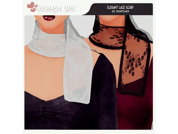 Alpha Elegant Lace Scarf (Public now) by guemarasims - The Sims 4 Custom Content