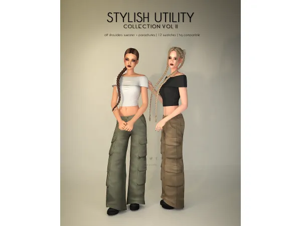 Mix Off Shoulders Sweater Parachutes Stylish Utility Collection II - The Sims 4 Custom Content