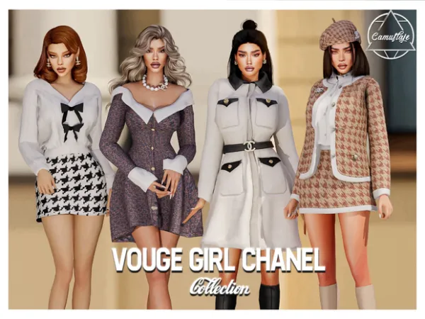 Alpha VOUGE GIRL Chanel Collection (8 items) Dress 2 Sets Coat by camuflaje - The Sims 4 Custom Content