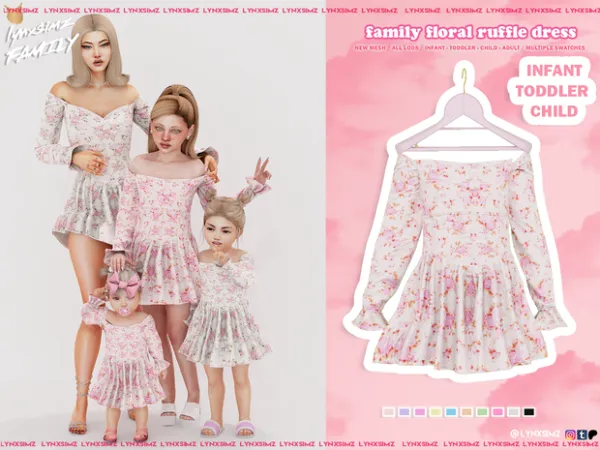 Alpha Family Floral Ruffle Dress by lynxsimzfamily - The Sims 4 Custom Content