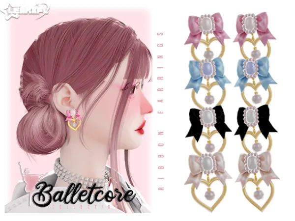 Alpha Balletcore Collection Ribbon Earrings [26 Items] by Learxfl - The Sims 4 Custom Content