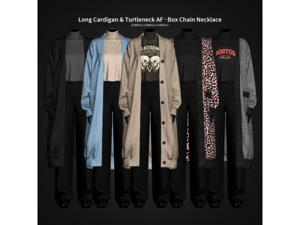 Alpha Long Cardigan Turtleneck AF Box Chain Necklace AF by gorillax3 - The Sims 4 Custom Content