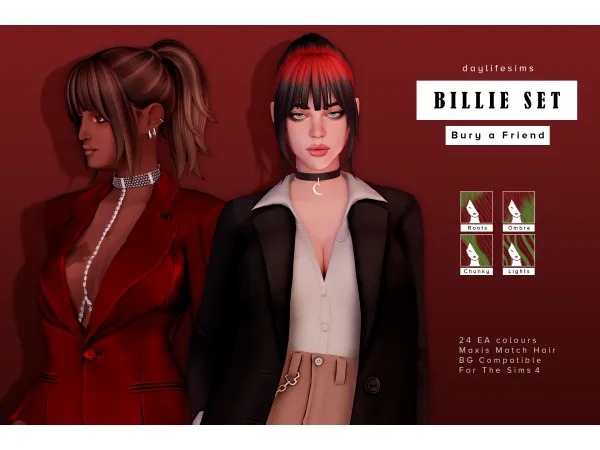 Maxis Match BILLIE HAIR SET Bury a Friend by daylifesims - The Sims 4 Custom Content