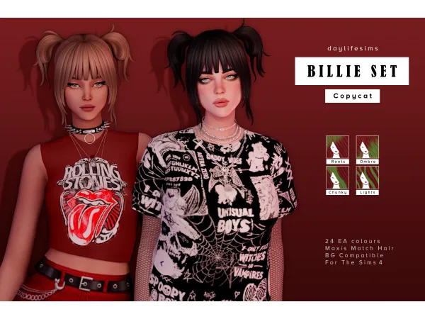 Maxis Match BILLIE HAIR SET Copycat by daylifesims - The Sims 4 Custom Content