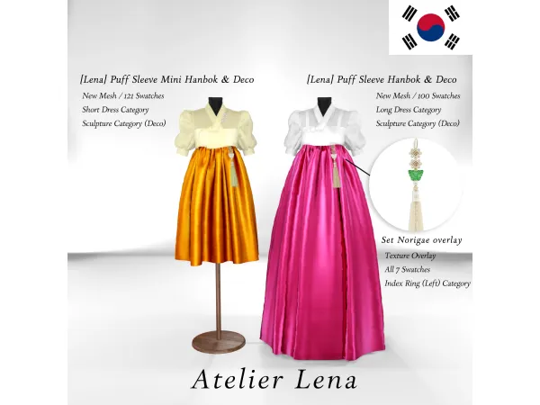 Alpha [Atelier Lena] Renewal Puff Sleeve Hanbok Deco Set by atelierlena - The Sims 4 Custom Content