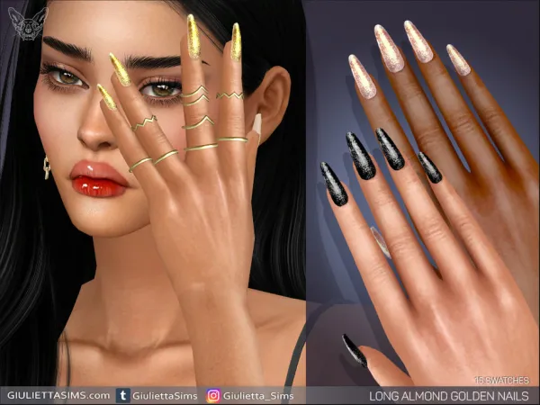 Alpha Long Almond Golden Nails - The Sims 4 Custom Content