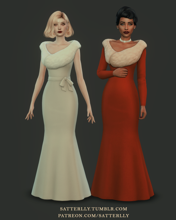 Maxis Match Elegant dress with fur Monroe by simsfinds - The Sims 4 Custom Content
