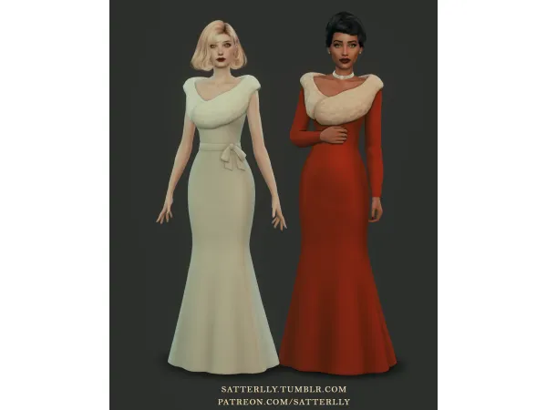 Maxis Match Elegant dress with fur Monroe by satterlly - The Sims 4 Custom Content