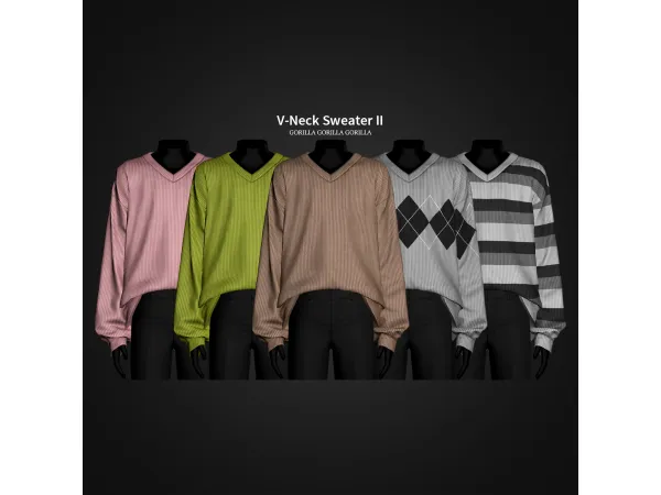Alpha V Neck Sweater II by gorillax3 - The Sims 4 Custom Content