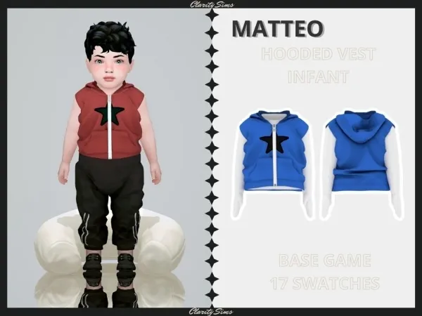Alpha Matteo Hooded Vest Infant - The Sims 4 Custom Content