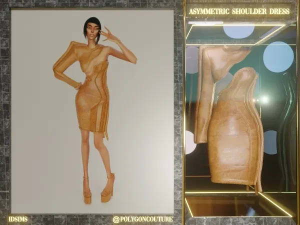 Mix Asymmetric shoulder Leather Dress - The Sims 4 Custom Content