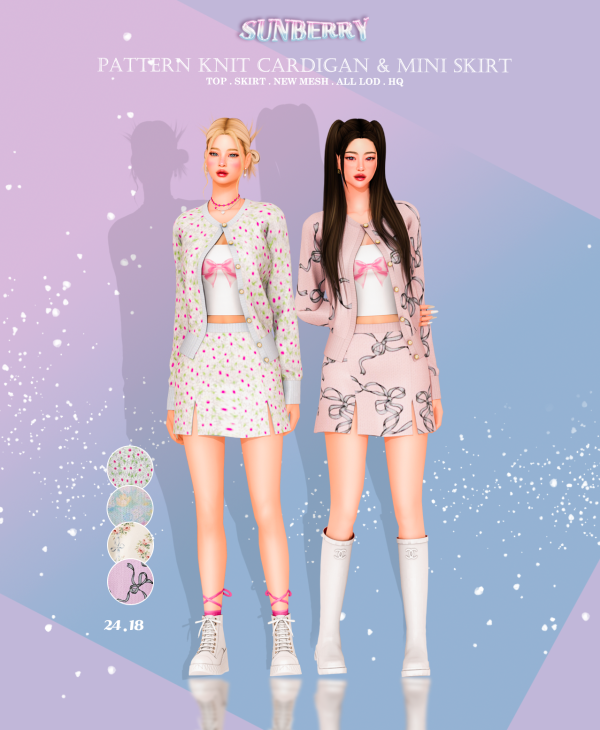 Alpha [SUNBERRY]Pattern Knit Cardigan mini Skirt 2418 by simsfinds - The Sims 4 Custom Content