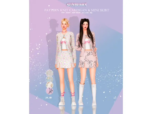 Alpha [SUNBERRY]Pattern Knit Cardigan mini Skirt 2418 - The Sims 4 Custom Content
