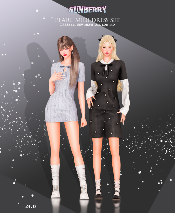 Alpha [SUNBERRY] Pearl Midi Dress SET 2417 x2 by simsfinds - The Sims 4 Custom Content