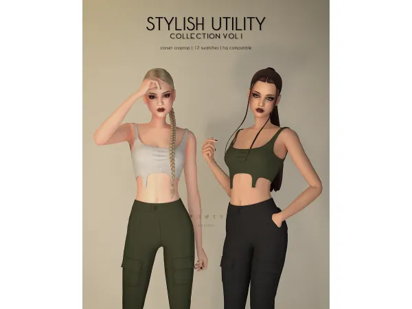 Alpha Corset Crop Top Stylish Utility Collection - The Sims 4 Custom Content