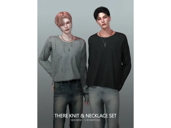 Alpha There Knit Necklace Set by rona_sims - The Sims 4 Custom Content