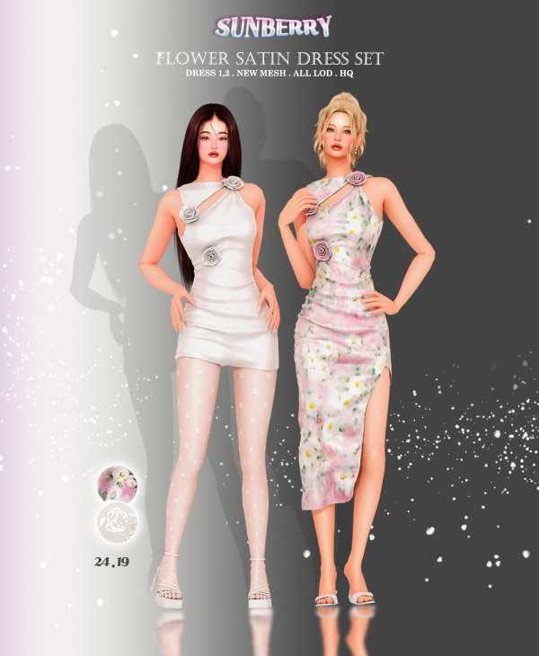 Alpha [SUNBERRY] Flower Satin Dress SET by simsfinds - The Sims 4 Custom Content