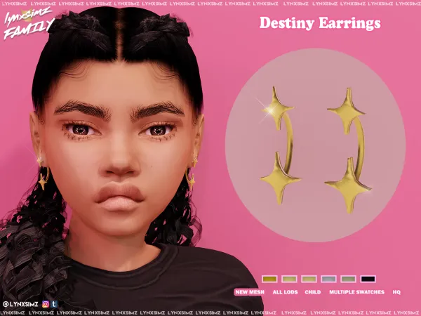 Alpha Destiny Earrings Child by lynxsimzfamily - The Sims 4 Custom Content