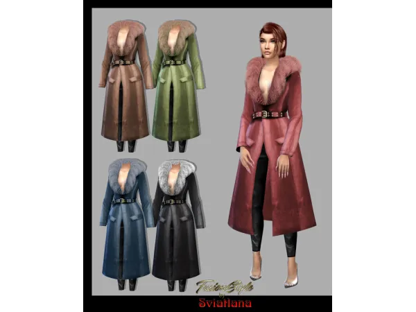 Alpha The leather coat with fur trim - The Sims 4 Custom Content