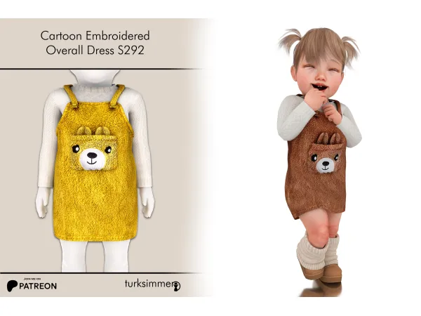 Alpha Cartoon Embroidered Overall Dress S292 (ingame infants) by turksimmer - The Sims 4 Custom Content