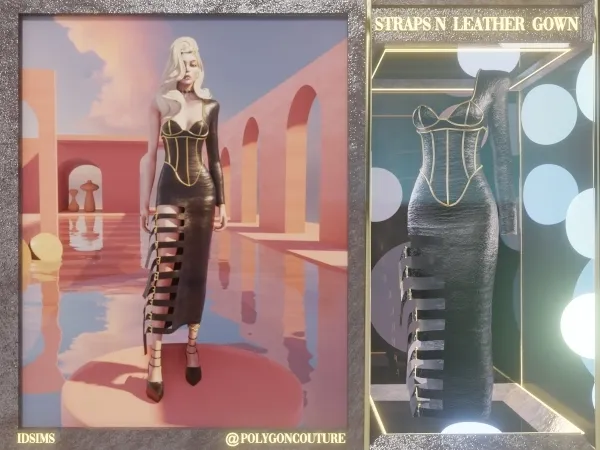 Mix Straps'n Leather Gown - The Sims 4 Custom Content