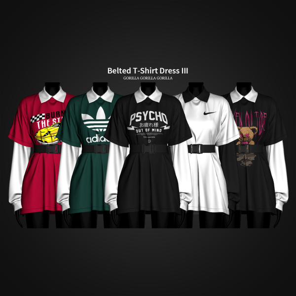 Alpha Belted T Shirt Dress III Bold Chain Earrings by simsfinds - The Sims 4 Custom Content