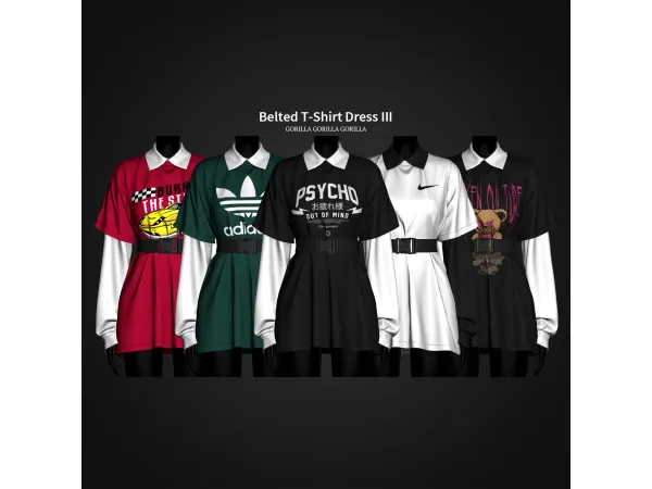 Alpha Belted T Shirt Dress III Bold Chain Earrings by gorillax3 - The Sims 4 Custom Content