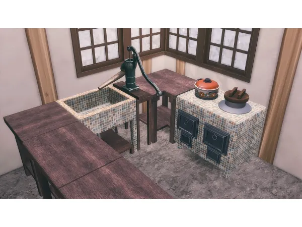 Maxis Match [My Neighbor Totoro] Old Wood Counter by rrtt - The Sims 4 Custom Content
