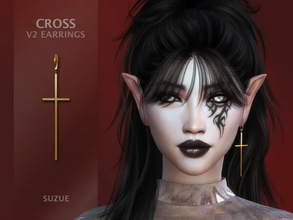 Alpha Cross V2 Earring Left Side - The Sims 4 Custom Content