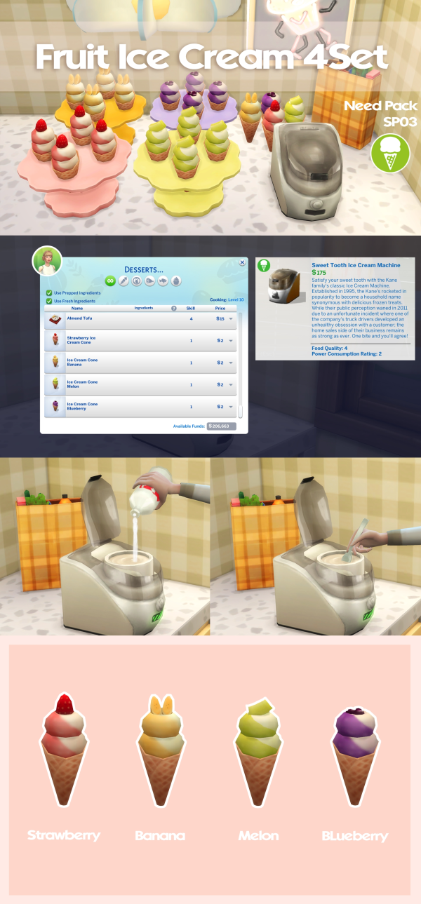 Maxis Match April 2024 Recipe_Ice Cream 4 Set by simsfinds - The Sims 4 Custom Content